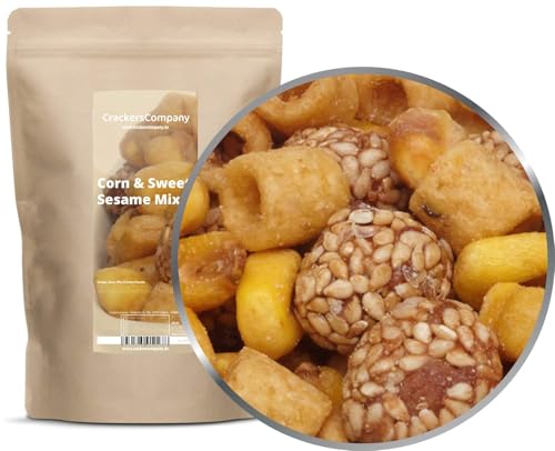 CrackersCompany Mezcla de maíz y sésamo con cacahuetes y miel 450 g – dulce, nuez, crujiente