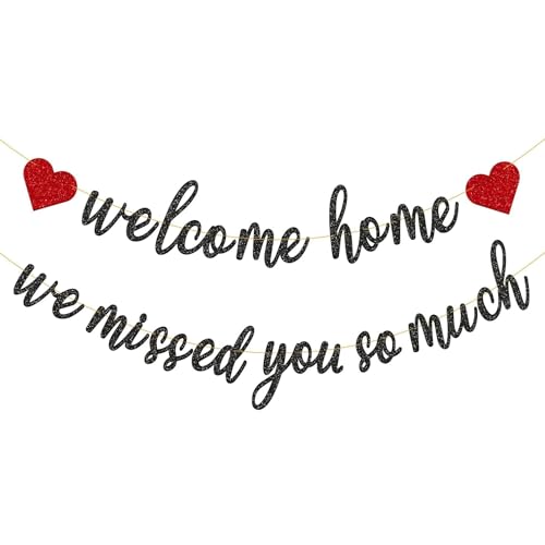 Tellpet Pre-Strung Welcome Home We Missed You So Much Banner for Military Army Returning Homecoming Party Decorations Black