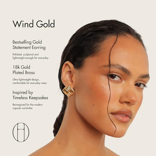 Wind Gold Statement Earrings – 18K Gold-Plated Sculptural Post and Back Earrings – Lightweight– Modern Abstract Design – Statement Jewelry by Heaven Mayhem 7