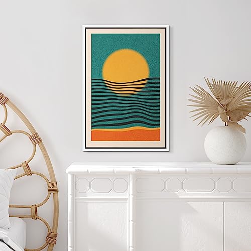 SIGNFORD Framed Canvas Print Wall Art Mid-Century Modern Geometric Sun Line Pattern Abstract Shapes Modern Art Illustrations Boho Style Decorative Colorful Multicolor for Bedroom - 24"x36" WHITE - Image 5