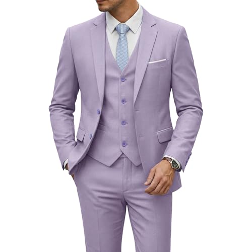 Image of YND Men's 3 Piece Suit with Tie, Solid Color Slim Fit Jacket Vest and Pants