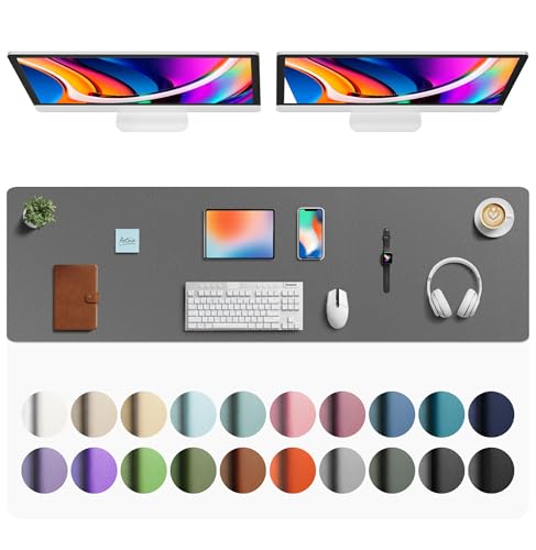 Image of Aothia Faux Leather Desk Mat - Large Mouse Pad, Non-Slip PU Leather Blotter, Waterproof Writing Surface for Office and Home (Grey, 63 inch x 17 inch)
