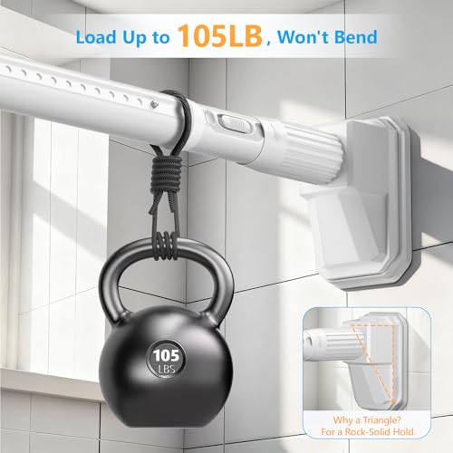 Image of FADOTY Tension Curtain Rod No Drilling, 41-122 Inch Heavy Duty Shower Rod | One-click Adjustable, 105 lb Support, Rustproof, Non-slip, Easy Installation for Patio Bathroom Windows Room Divider, White