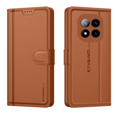 Image of KIVANO LUXE Compatible for Redmi Note 14 Pro Plus 5G Luxury Handmade Leather Magnetic Flip Folio Case | Card Holder & Kickstand | Slim Protective Cover | Unisex - Brown