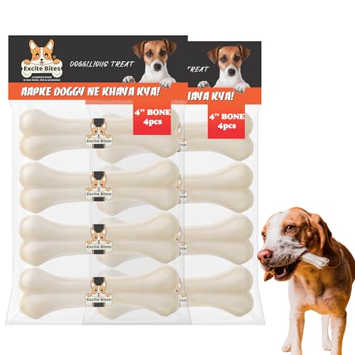 Image of EXCITE BITES Pressed Rawhide Bones for Dog Treats | Dog Calcium Bone Dog Chewing Needs | 4Inch Calcium Bone Treat for All Dogs | Combo Offer (4 inch-4 Pcs) Each, 185g (Pack of 2)