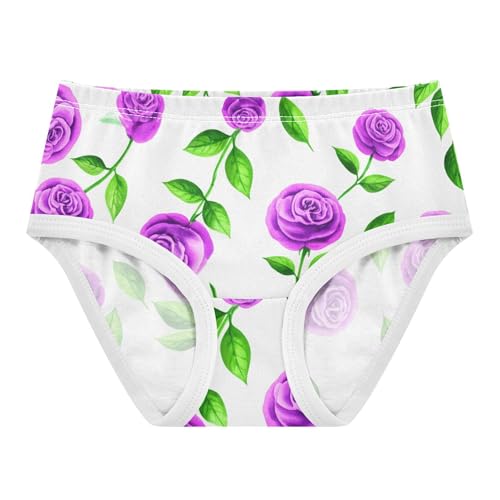 Purple Roses Leaves White Girl Panties Cute Toddler Underwear Floral Cotton Animal Undies Kids Briefs 2t