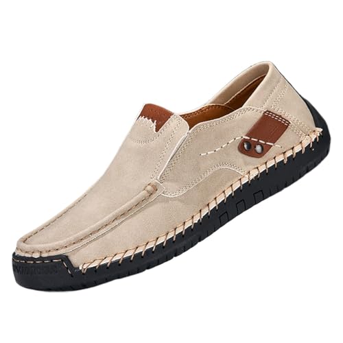 Mens Loafers Casual Slip on Shoes Business Lightweight Refreshing Classic Slippers Walking Driving Apricot