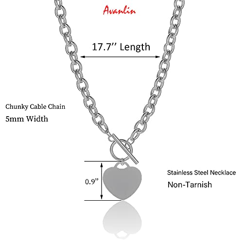 Heart Toggle Necklace Silver Stainless Steel Pendant Choker Charm Necklaces Cable Chain Jewelry for Women3