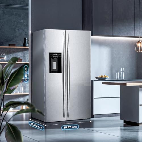 Image of COWSAR 20 cu. ft. French Door Large Refrigerator - Stainless Steel, Built-in Water Dispenser & Ice Maker for Home Kitchen