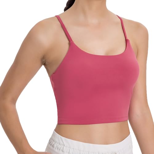 Image of Women's Strappy Stretch Sports Bra Longline Yoga Tank Top Fitness Bra Workout Camisole Crop Tops for Teen Girl