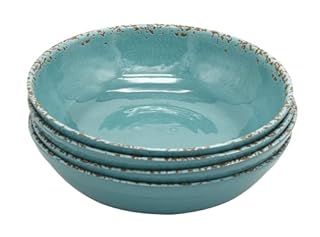 LOK-OSEMILE Gourmet Art Crackle 9" Melamine Pasta Bowls -Aquamarine Blue 45 Ounce - Set of 4