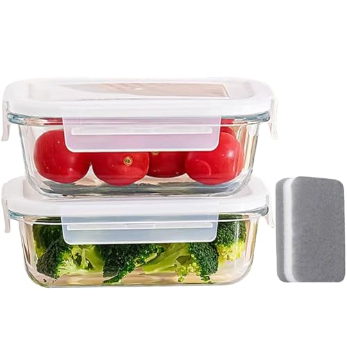 Habwah Recipientes de vidrio para alimentos con tapas, fiambrera reutilizable, resistentes al calor y al frío, aptos para microondas, horno y lavavajillas (paquete de 2, 1040 ml)