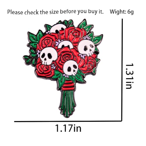 Image of Enamel Pin,Red Rose With Skulls Lapel Pin,Gothicism Brooch,Death Mystery Badge Gift For Teens Florist Lover Partner Friends,DIY Decor Denim Jacket Canvas Bag Backpack Shirt Collar Accessory