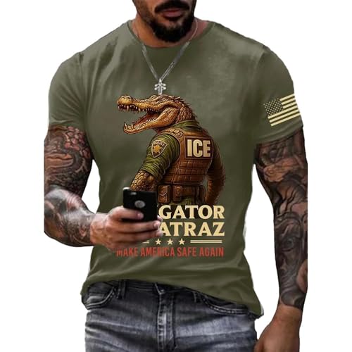 Alligator Alcatraz Shirt Alligator Alcatraz T-Shirt Crew Neck Alligator Alcatraz Shirt Mens (Green, 3X-Large)