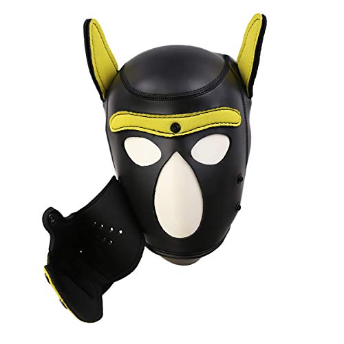 HOT TIME Neoprene Puppy Hood Custom Animal Head Mask Novelty Costume Dog Head Masks (Large, Yellow)