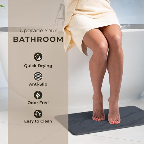 Image of TOSORO - Stone Bath Mat Diatomaceous Earth Shower Mat Non-Slip Super Absorbent Diatomite Stone Bath Mats for Bathroom Floor Quick Drying Natural Easy to Clean (23.5 x 15) - Graphite, 2pcs