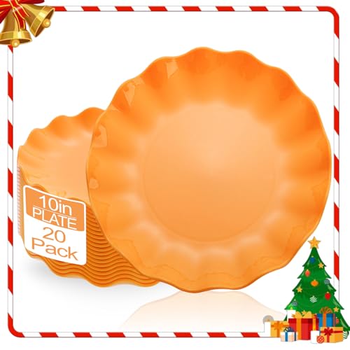 LIYH 20 Pcs 10 Inch Orange Plastic Scalloped Plates Reusable - Unbreakable Dinner Plates-Dishwasher Safe, Perfect for Halloween & Thanksgiving Party BPA Free LIYH 20 Pcs 10 Inch Orange Plastic Scalloped Plates Reusable - Unbreakable Dinner Plates-Dishwasher Safe, Perfect for Halloween & Thanksgiving Party BPA Free