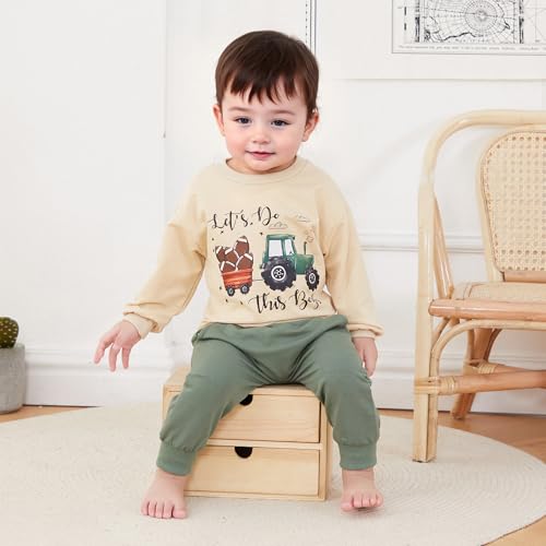 Toddler Baby Boy Clothes Fall Winter Outfit Long Sleeve Tractor Letter Sweatshirts Pant Infant Baby Farm Clothes4