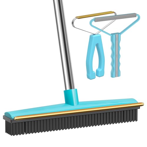 Image of Carpet Rake 60 inch Long Handle, Pet Hair Remover, Carpet Broom, 3Pcs | Metal Fabric Edge, Carpet Scraper, Rug Rake, Pet Hair Broom, Carpets, Rugs, Mats, Couch, Stairs, Pet Hair Removal Tool