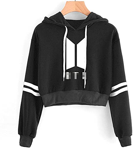 SIMYJOY Sweats Korea Pop Korea Pop Pull Haut Court Idole Kpop Fans K-Pop Pulls Hiphop Mode Sport pour Femmes Filles K-pop95 Noir M Cover