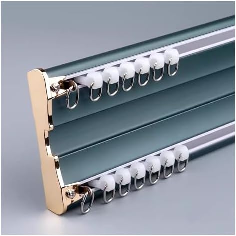 Heavy-Duty 15ft Double Track Curtain Rails for Ceiling Mount, Adjustable 8-18ft, Metal Window Pole in Gold Finish, Perfect for Bedroom & Living Room, Blue, 3ft/0.9m/36in