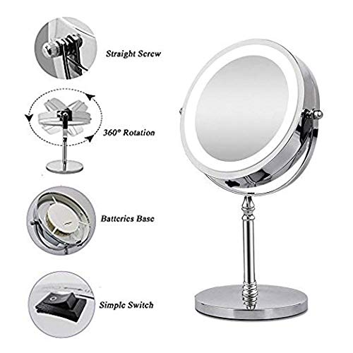 BRIGHTINWD Magnifying Mirror with Lights, Lighted Makeup Mirror 10X Magnification, Vanity Mirror with Lights, Double Sided 360 Rotation Polished Chrome Finished