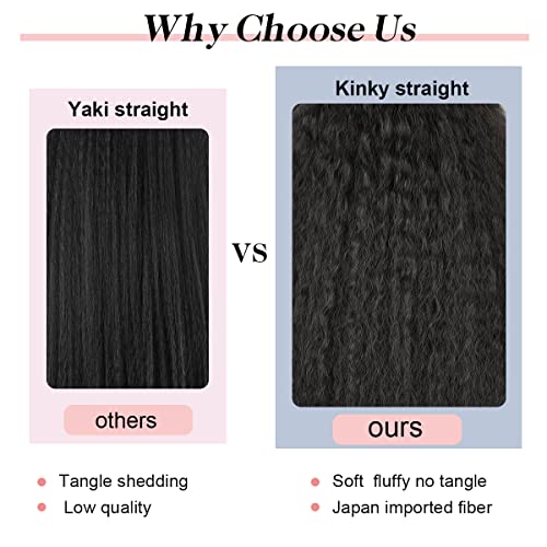 Long Kinky Straight Wigs For Black Women Black Yaki Straight Hair Wig Synthetic Middle Part Wigs Kinky Curly Wigs 26 Inches Glueless Heat Resistant Synthetic Full Wigs (26Inch, 1B) #TOP2