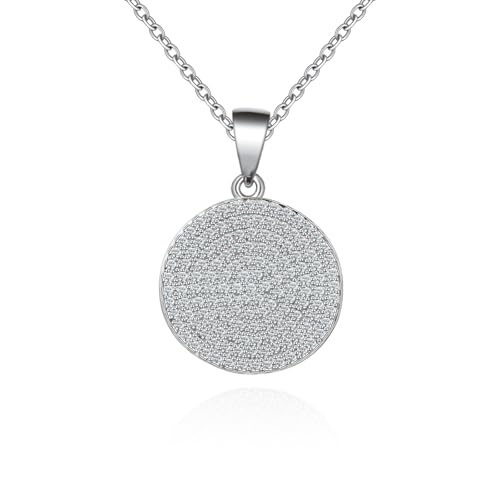 Sterling Silver Coin Pendant Necklace for Women Hypoallergenic Cubic Zirconia Adjustable Charm Elegant Round Necklace Jewelry Gifts for Wife Mom