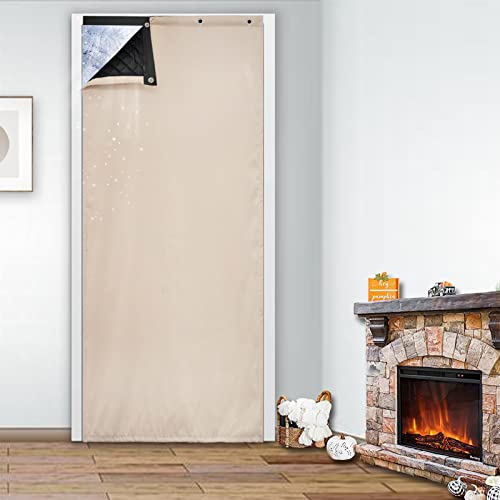 SK Studio Rideau de Porte Isolant Thermique Anti Froid Chaleur Rideaux Occultant Imperméable Coupe-Vent Séparation de Pièce pour Couloirs, Portes, Patio Beige 1 Cover