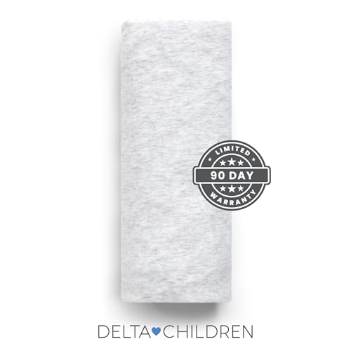 Image of Delta Children 3-Inch Mini Crib Sheet Set, 4 Pack, Soft and Breathable 100% Jersey Knit Fitted Sheet Set, Crib Sheets for Baby Boys and Girls, Grey