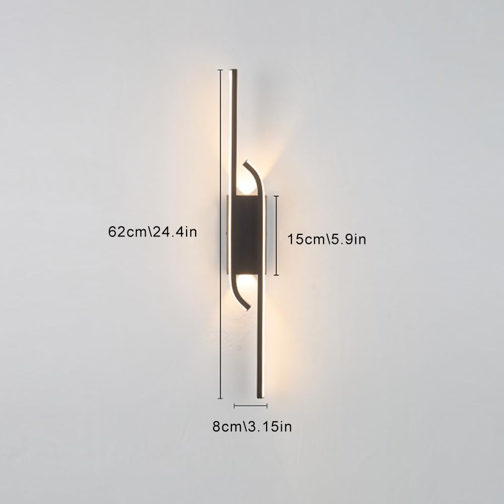 Lámpara de Pared Moderna LED Negra para Baño Aplique de Tocador Lámpara Lineal de Metal para Montaje En Pared Tira Larga para Sala de Estar Dormitorio Pasillo Escalera