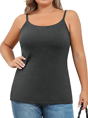 V FOR CITY Plus Size Camisoles for Women with Shelf Bra Adjustable Spaghetti Strap Cami Tank Top Cotton Undershirts Gray 4X