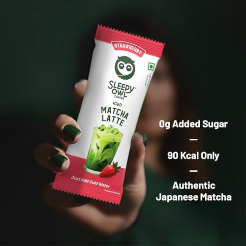 Image of Sleepy Owl Strawberry Iced Matcha Latte Premix Powder, Premium Japanese Matcha Green Tea Powder, Instant Premix Easy to Make Anywhere, Calm Energy & Focus, Natural Antioxidants, 3 Sachets