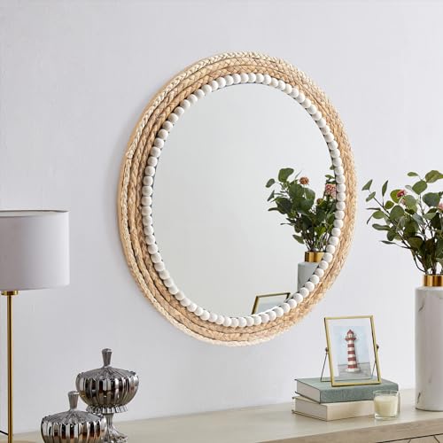 18 Inch Boho Wall Mounted Mirror,Decorative Round Rattan Hanging Wall Mirror,Suitable for Farmhouse, Living Room, Bedroom and Bathroom - Image 7