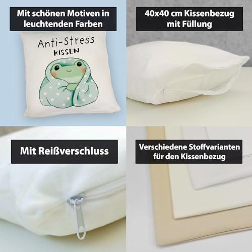 speecheese Frosch in Blauer Decke Kissen mit Spruch Anti-Stress Kissen Entspannendes DekoKissen im Kawaii Design - Süßes Relax Bettzubehör für Anti-Stress Entspannung
