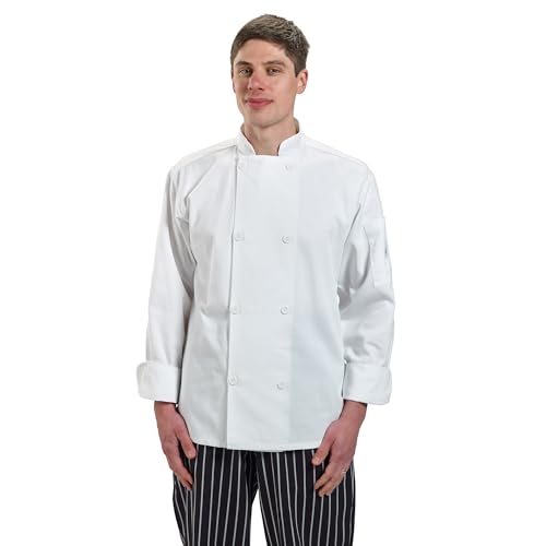 Image of Mercer Culinary M60010WHXS Millennia Men's Cook Jacket with Traditional Buttons, X-Small, White