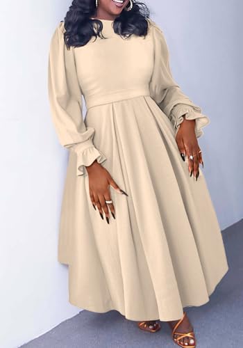 SHINFY Women Fall Plus Size Maxi Dress Casual Long Sleeve A Line Ruffle Pleated Elegant Long Dresses Wedding Cocktail2