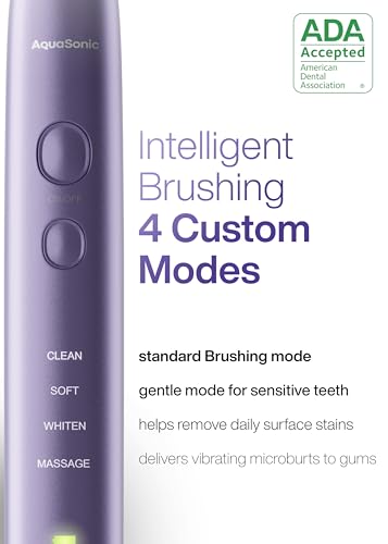 Image of Aquasonic Adult Vibe Series Ultra-Whitening Toothbrush A- Ada Accepted Electric Toothbrush-8 Brush Heads & Travel Case A- 40,000 Vpm Motor & Wireless Charging-4 Modes W Smart Timer A- Satin Violet