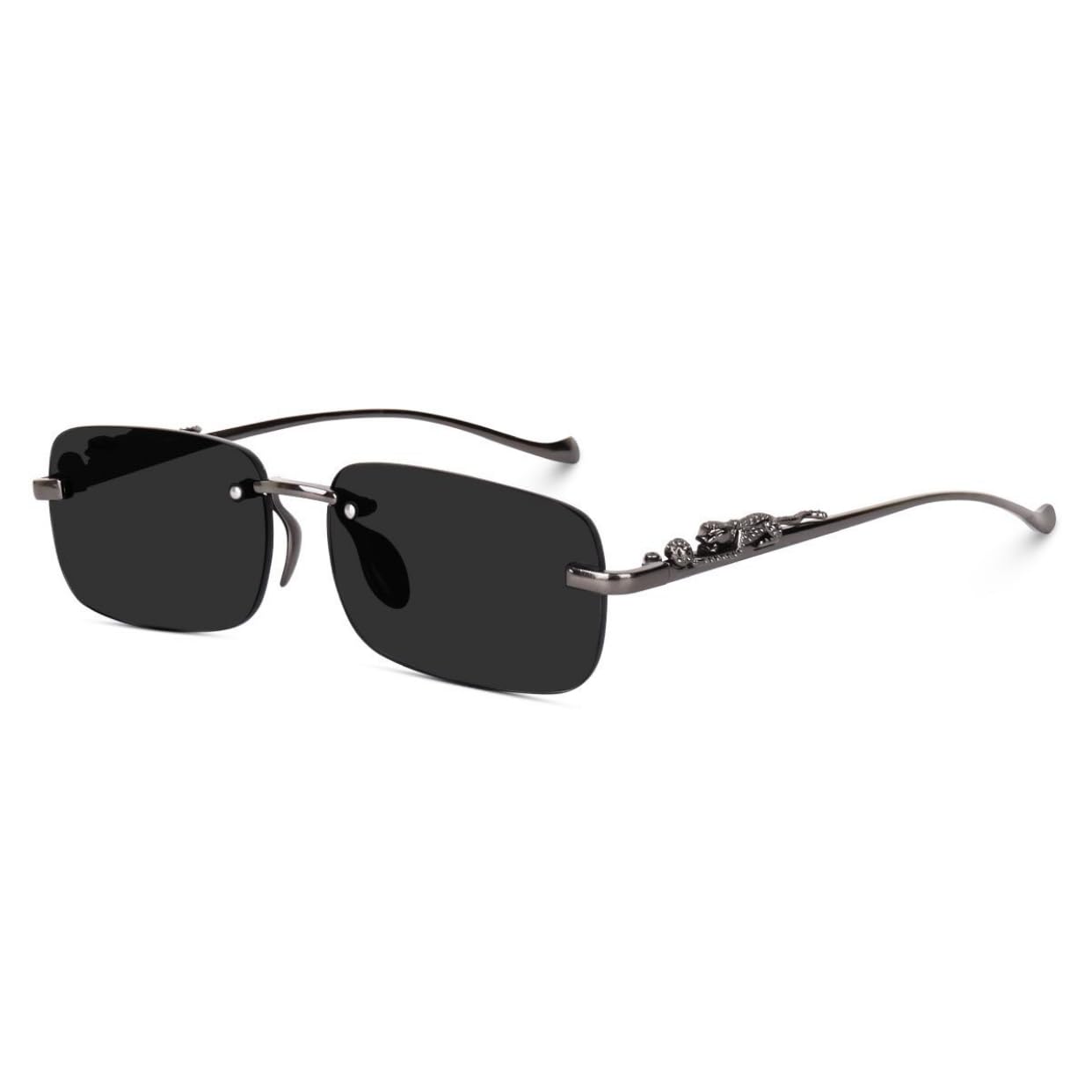 Rimless Rectangular Sunglasses for Men & Women | Polycarbonate Lens with Designe Metal Temples | UV400 Protection | Unisex Eyewear-image-13