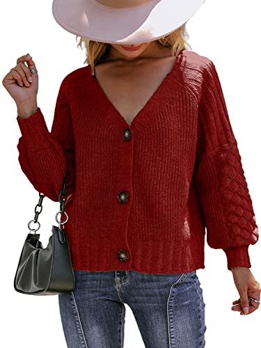 Image of Miessial Women's Button Down Long Sleeve Cardigan Sweaters Chunky Cable Knit Crop Sweater Top