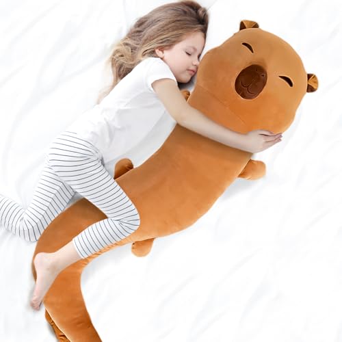 Image of Tianmihou 48 inch Giant Capybara Plush Stuffed Animal, Big Capybara Glow in The Dark Fluorescent Plushies Pillow Toy, Jumbo Cute Capibara Body Pillow Gifts for Kids Adults, Birthday
