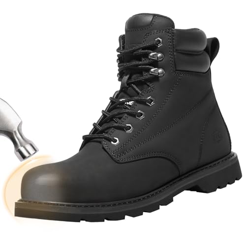 Image of Waterproof Steel Toe Work Boots for Men, EH Rated, Slip Resistant | Mens Safety Toe Work Shoes, ASTM F2413-24, Full-Grain Leather, Oil Resistant, for Construction Industrial Warehouse