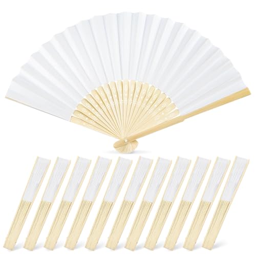 JOHOUSE 12 Pcs White Paper Fans Handheld...