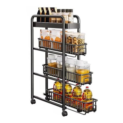 Carrito de almacenamiento delgado con ruedas de 3 a 5 niveles, con asa, carrito de cocina para áreas pequeñas, entrada, 107 x 40 x 16 cm (blanco)