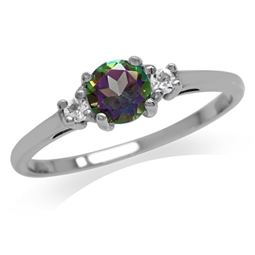 Silvershake Petite Mystic Fire Topaz White Gold Plated 925 Sterling Silver Promise Ring Size 7.5