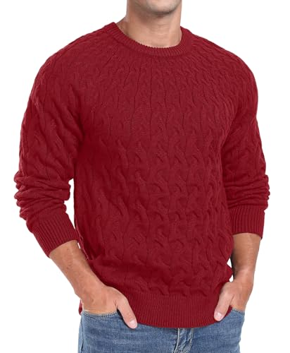 Askdeer Men's Cable Knit Pullover Sweater Long Sleeve Crewneck Sweater Casual Soft Knitted Sweater with Ribbing Edge3