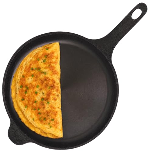 Image of Kichera Premium Cast Iron Frying Pan Pre-Seasoned with Long Handle | Naturally Non-Stick 10 Inch Omelette Pan | Cast Iron Multipurpose Skillet for Eggs, Pancakes, Dosas, Roasting & Everyday Cooking