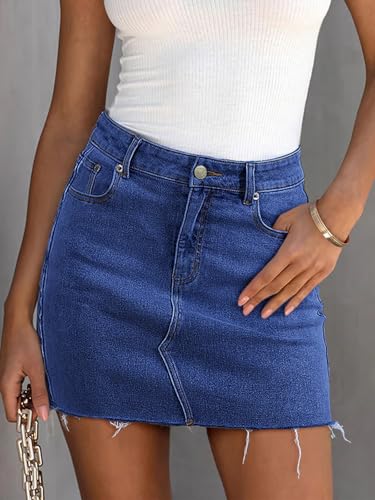 ZADORN Women's Denim Mini Skirts Stretchy High Waisted Casual Frayed Jean Skirt with Pockets4