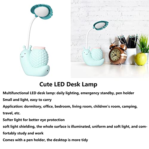 Lámpara de Escritorio LED con Portalápices Lámpara de Mesa de Caracol Animal de Dibujos Animados Función Múltiple Carga USB Luz de Escritorio Linda Cuello de Cisne para Estudiantes Niños(azul) - imagen 6
