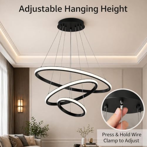 Image of Dreamie Mordern Led Chandelier Lights for Ceiling Size 600 Mm | Hanging Decoration Light for Living Room /Dinning Table /Office /Restaurant | Jhumar for Hall Decor | Black